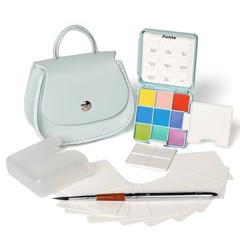 Mini Watercolor Set Travel Kit with 9 Colors, Leather Bag & Watercolor Paper,…