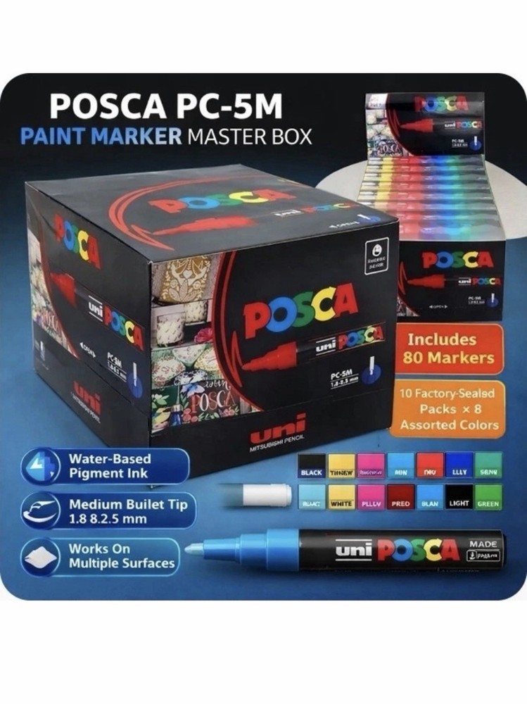 POSCA PC-5M 80 Markers Master Box 10 Sets Uni Paint Pens Japan