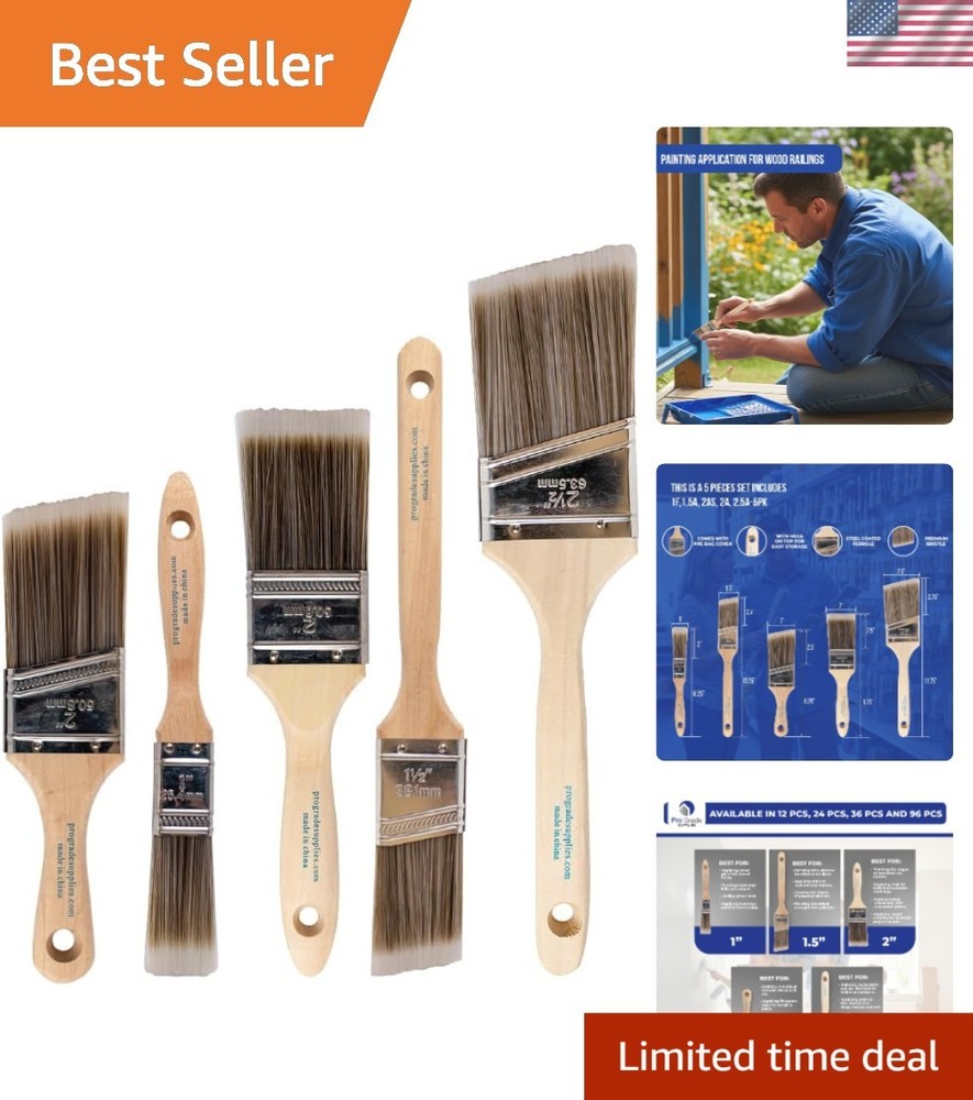 5-Pack Flat & Angle Paint Brushes for Precision Painting – Ideal for Any Surface