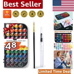 48 Color Washable Watercolor Paint Set with Refillable Brush – Art Kit for All