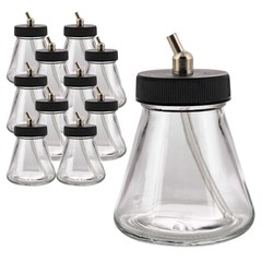 10pk Airbrush 2.7oz Glass Jar Bottles 30° Angle Adapter Lid Assembly Dual-Action