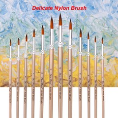 12pcs Paint Brushes Set Kit Round Pointed Tip Nylon Hair for Oil Artist Painting
