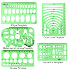 11PCS Geometric Drawings Templates, Compact (16-22 cm x 8-15 cm), Clear green