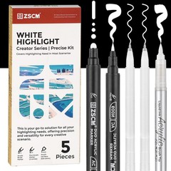 5 Pack White Acrylic Ink Pens for Drawing, Fine Point White Gel Pens, Opaque …
