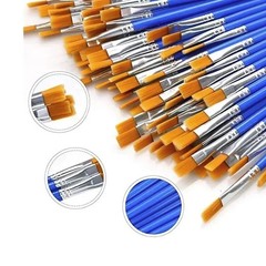 50Pcs Art Paint Brushes Set: Nylon Hair Round & Flat Brushes for Kids & Artists