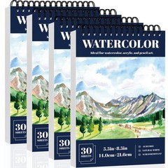 4 Pack 120 Sheets 5.5×8.5 In Spiral Bound Watercolor Paper Pad Sketchbook 180gsm