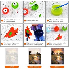Framed Paint by Numbers Kit for Adults Beginner, Countryside Sunset Adult Pai…