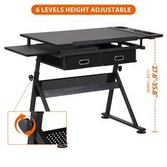 Drafting Desk Drawing Table 9 Levels Adjustable angle w/ Stool Arts Crafts Black