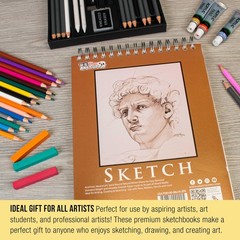 U.S. Art Supply 8″x10″ Top Spiral Bound 8-x-10-inch, Graphite,Natural White