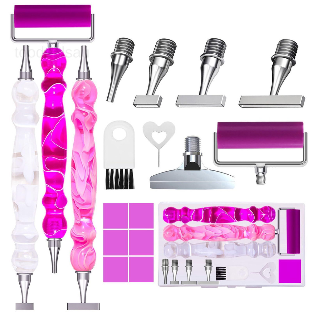 17PCS Ergonomic Diamond Art Pen Purple + Pink + White + 5 PCS Tips