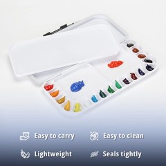 Mr. Pen- Airtight Watercolor Palette with Lid, 18 Wells & 2 1 Pack, White