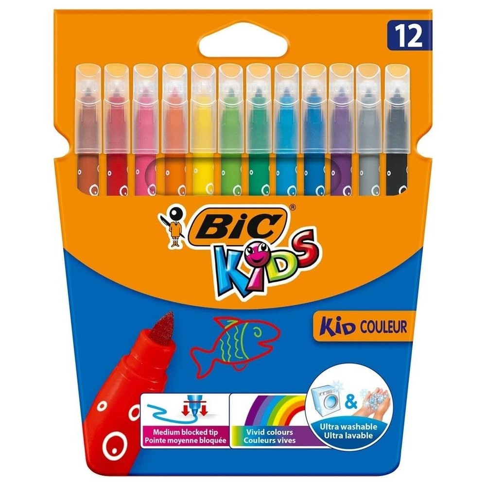 BIC Kids Kid Couleur Felt Tip Colouring Pens – 1 Count (Pack of 12), Assorted