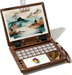 27 Wells Travel Watercolor Palette Box, Empty Black Walnut Wooden Paint Box w…