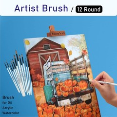Falling in Art Paint Brushes Set, 12 PCS Nylon 12 Pcs Round Nylon, White