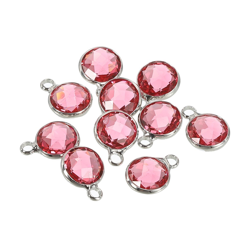 Crystal Birthstone Charm 9mm Dia October Pendant Drop Beads Pink 10Pcs