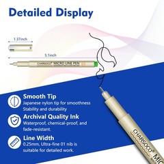 01 Micro Pen, Fine Point Pen with 12 Colors, Waterproof Archival Ink, 0.25mm …
