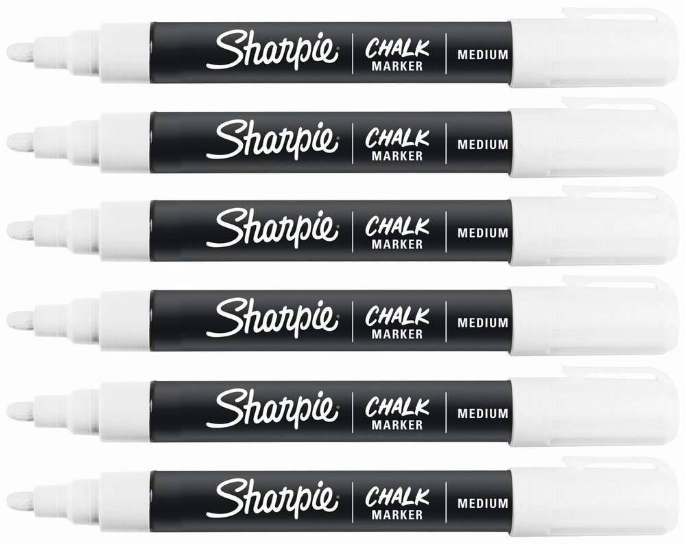 Sharpie Chalk Markers White Medium Tip Wet Erase 6 Markers New