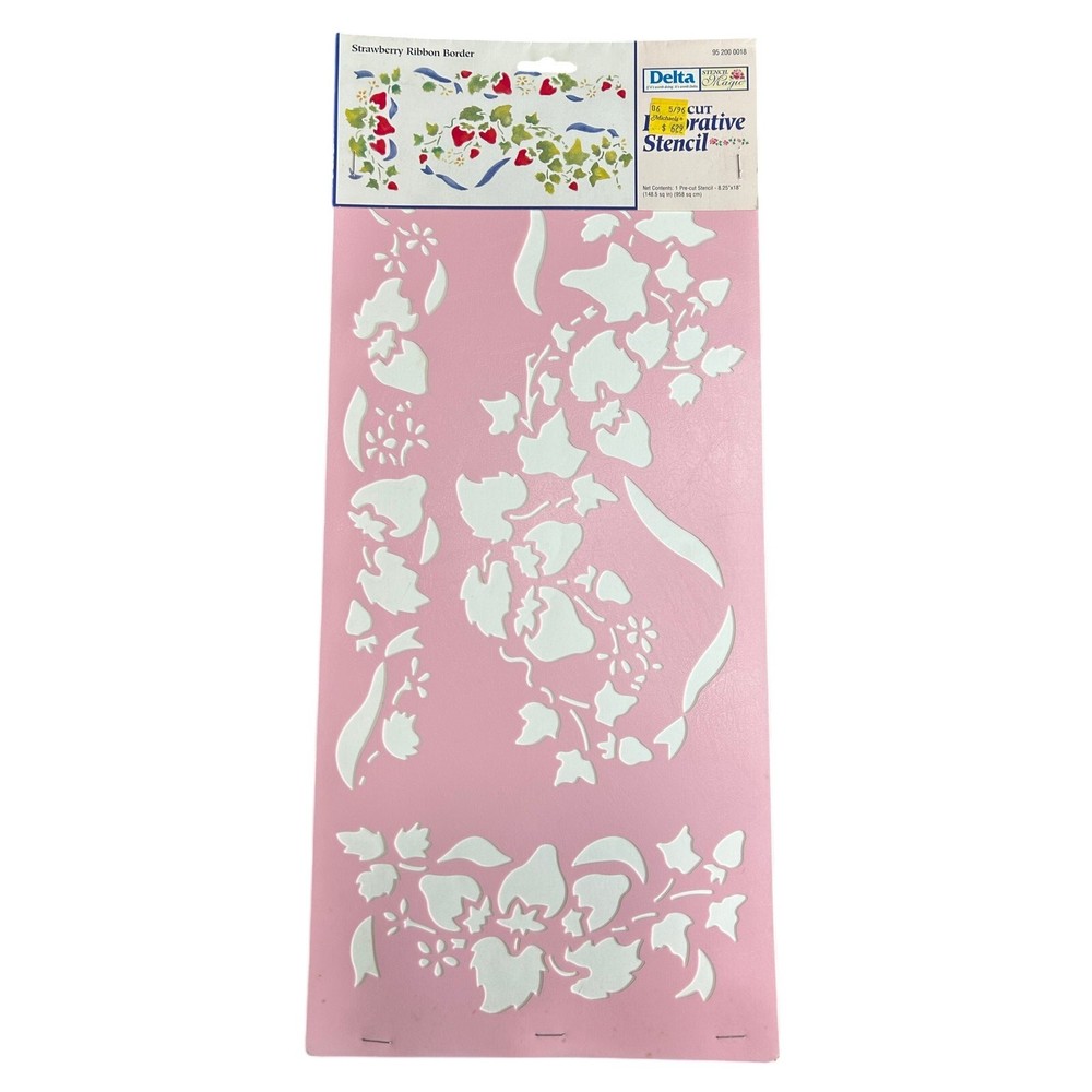 90s Vtg- Stencil Magic by Delta -Strawberry Ribbon Border No. 95 200 0018 NWT