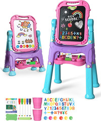 Easel for Kids, 4 in 1 Double Sided Kids Art Easel with Magnetic White Board & C