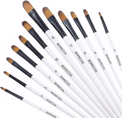 Filbert Paint Brushes Set, 12 PCS Artist Brush for Acrylic Oil Watercolor Gouach