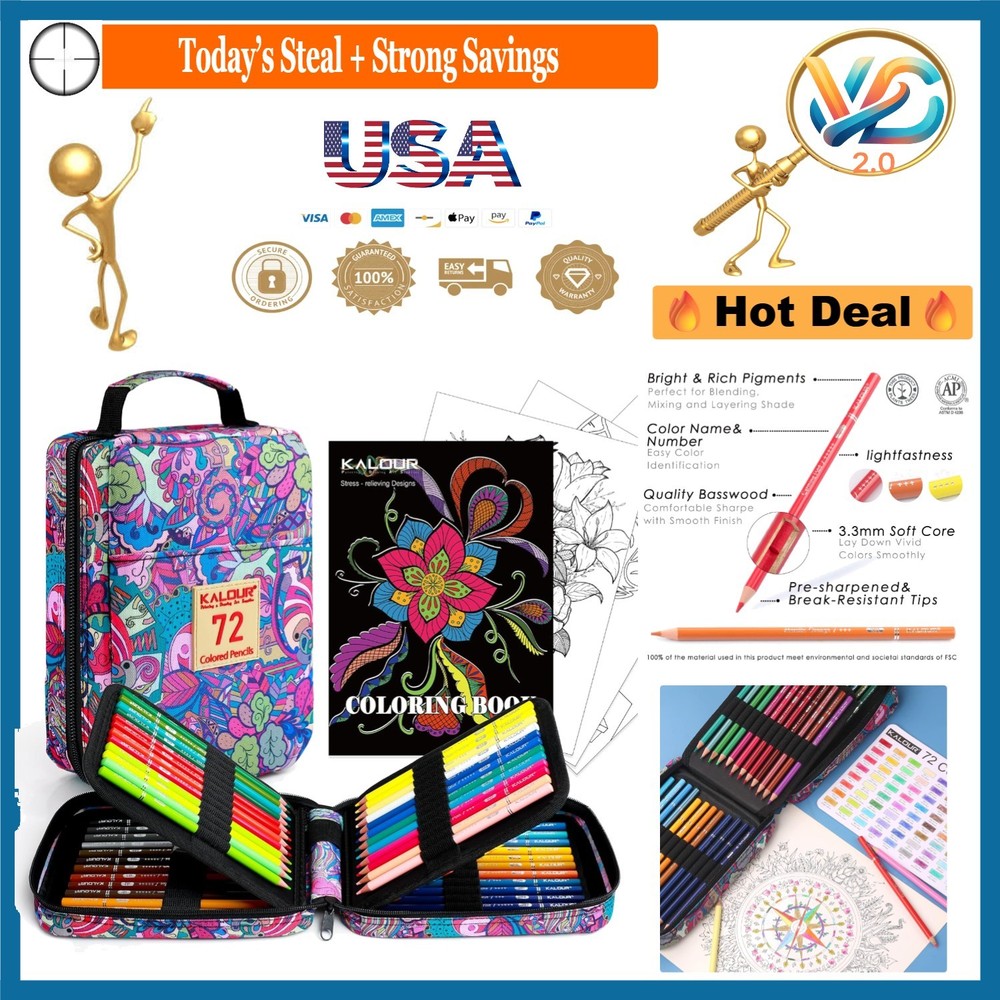 72 Colored Pencils With Zipper Case Metallic & Soft Core Art Set for Adults Kids