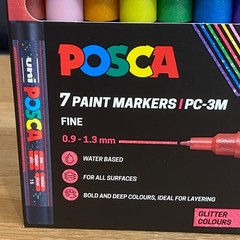 Uni Posca Paint Markers Pen Permanent Fine Tip Glitter Colours PC-3M Set of 7