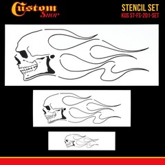 Custom Shop Airbrush Skull Fire Flame 3 Stencil Set Laser Cut Reusable Templates