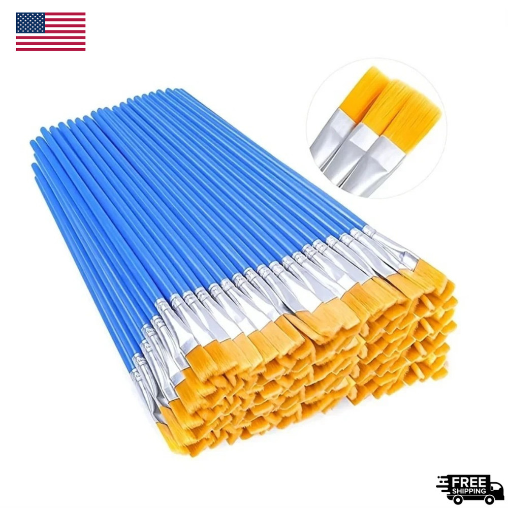 50Pcs Art Paint Brushes Set: Nylon Hair Round & Flat Brushes for Kids & Artists