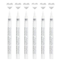 6 White Acrylic Paint Markers, 0.7mm Extra Fine Tip Acrylic Paint Pens for Dr…