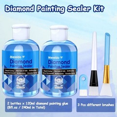 Diamond Art Glue Painting Sealer with 3 Brushes, 2 Packs 8oz 5D Diamond Art Perm