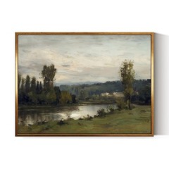 Gold Vintage Framed Landscape Canvas Wall Art, 12×16 Inch Lake and Forest Can…