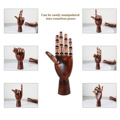 Wooden Hand Model for Artists, Articulated Mannequin Left Hand Figure, 10.2-inch