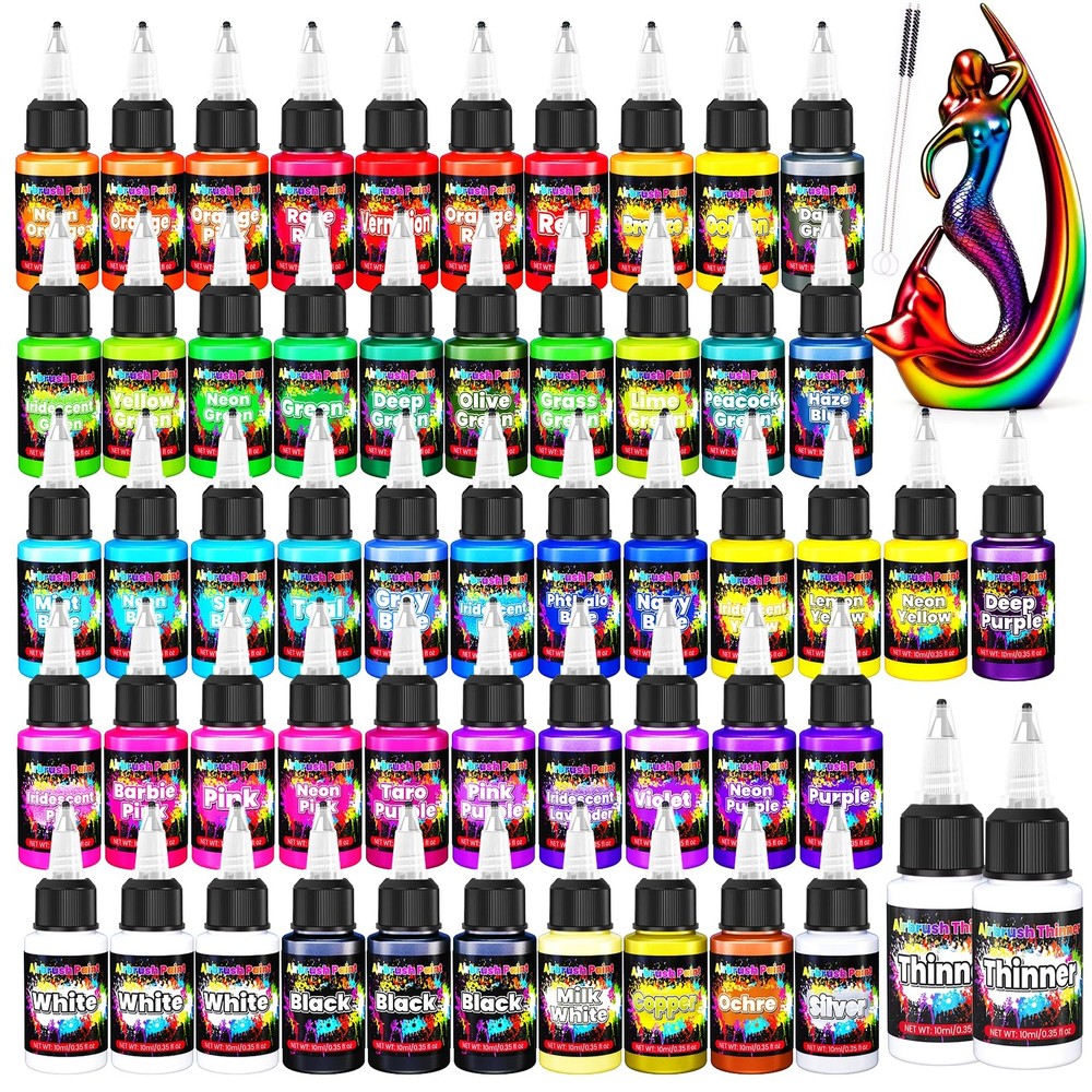 Airbrush Paint – 54 Colors with 2 19 Fl Oz (Pack of 1), green