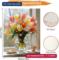 Adult Paint by Number Kits on Canvas, Flowers Paint by Numbers, Painting by Numb