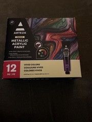 ARTEZA Metallic Acrylic Paint, Set of 12 Colors/Tubes (0.74 oz., 22 ml) NEW