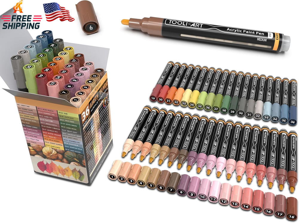 36 Acrylic Paint Pens Skin and Natural Earth Tone Marker Set for Rock Painting,