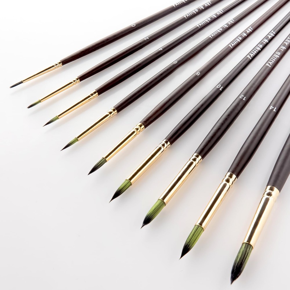 9 PCS Round Paint Brushes Set, Professional Nylon Paint Brushes, Long Handle …