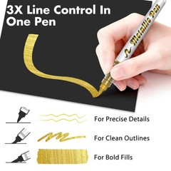 Gold Metallic Paint Marker Pen Brush Tip 12 PCS Acrylic Black Paper Craft DIY