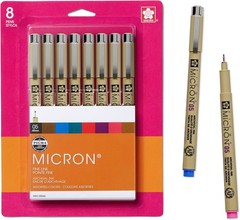 SAKURA Pigma Micron Fineliner, 05 Tip, Ass’t Archival Colors, 8 PK 30066