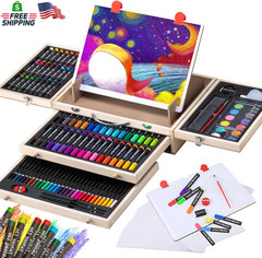 Art Supplies, Wooden Art Set Crafts Kit with Drawing Easel, Deluxe Kids Art Set,