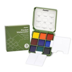 Funto Mini Watercolor Travel Set, Travel Kit with 2 Foldable Palettes, 9 Colo…