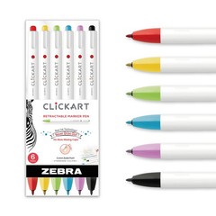 Zebra Pen Click Art Retractable Marker Pen, Fine Point, 0.6mm, Assorted, 12 Pack