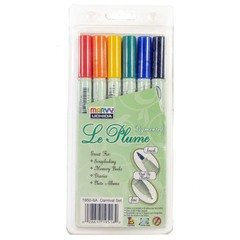 Marvy Uchida Le Plume Pigmented Marker Set, Dual Tip (Brush/Fine), Carnival Set
