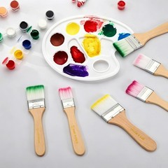 12 Pcs Paint Brush Set, 5.9 in Nylon Bristle Flat Brushes, #5 Red/White