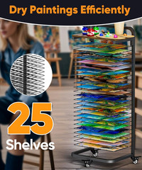 Mobile Art Drying Rack with 25 Shelves & Lockable Wheels for Studios & Classroom