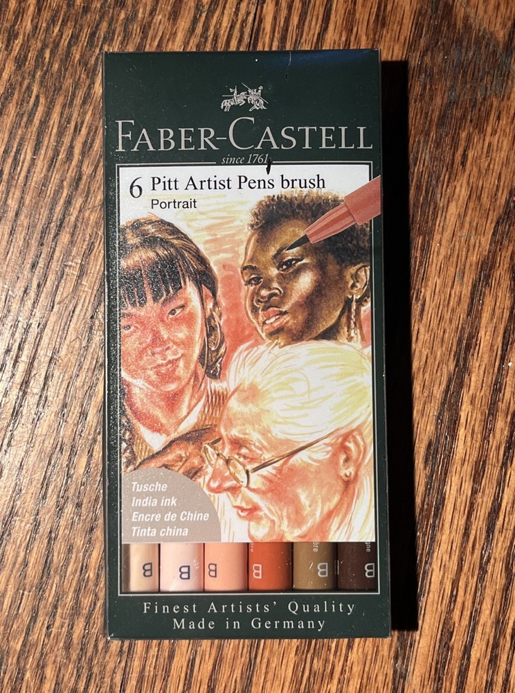 Faber Castell Pitt Artist Pens, 6 Piece Brush Nib Portrait Set, India Ink