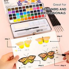 50-Color Watercolor Paint Set with Detail Brush – Art Supplies for Travel &
