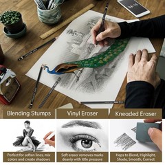 Drawing Sketching Pencil Set, 24 Piece Pro Artist Sketch Kit – Graphite Black