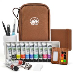 Mini Watercolor Travel Set 12Color Refillable Art Kit Portable Paint Bag