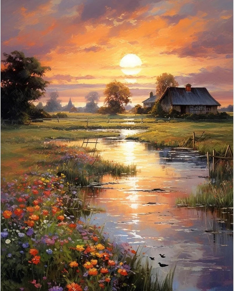 Fountor Countryside Sunset Paint by Numbers Kit Adults 16×20